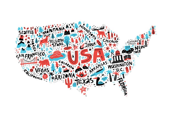 art concept of united states map with area names